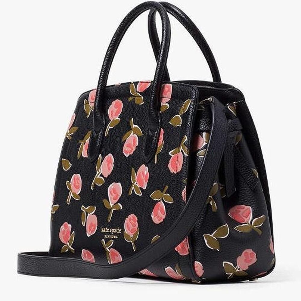 Kate Spade Pink and Black Rose Leather Satchel Handbag - Picture 2 of 6